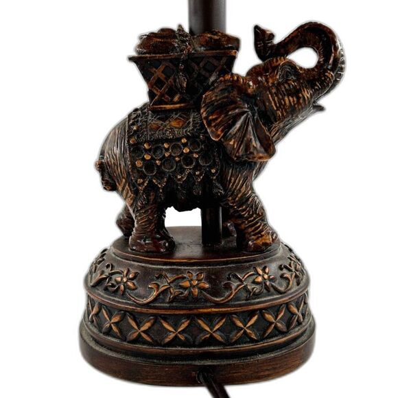 Elephant Lamp Brown Color Resin tan burlap lamp shade chain pull on/off switch - Picture 2 of 10